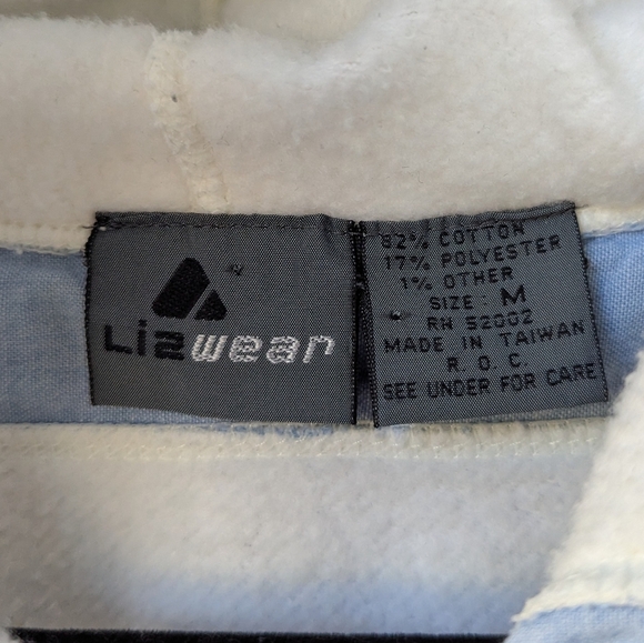 VTG 80s LizWear Oversized Hoodie Sweatshirt White Chambray Blue Medium - Picture 5 of 7